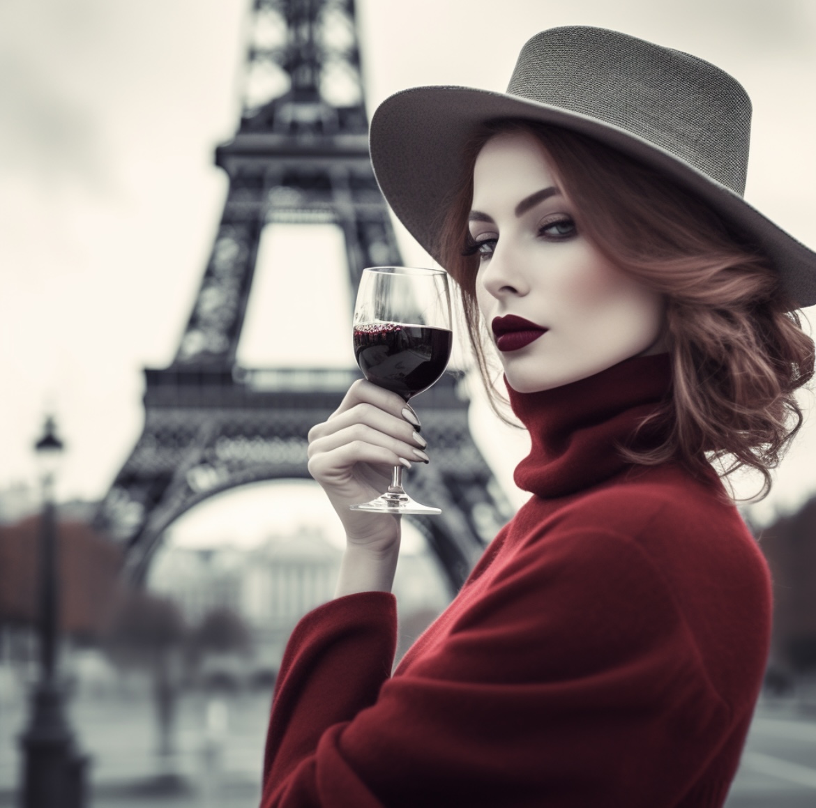 Woman in Paris drinking Grand Cru Wines